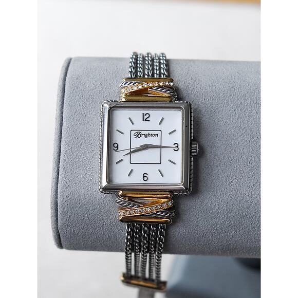 Brighton Neptunes Rings Watch Two Tone Gold Silver Fold Clasp 7" Works Crystals - Picture 1 of 12